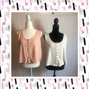 Pink & white  button down ribbed tank top